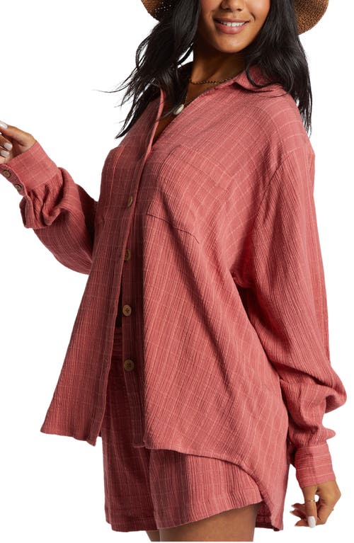 Shop Billabong Swell Gauze Button-up Shirt In Pink Clay