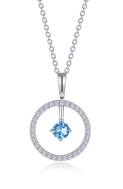 Simulated Diamond Lab-Created Birthstone Reversible Pendant Necklace in Light Blue/December