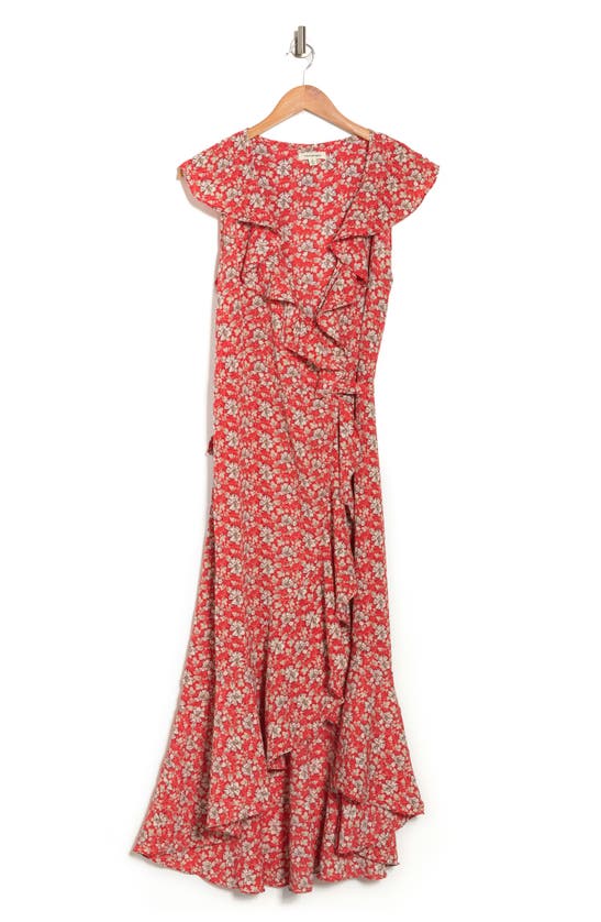 Maxstudio Patterned Ruffle Wrap Midi Dress In Redvinpo-red Viney Poppy