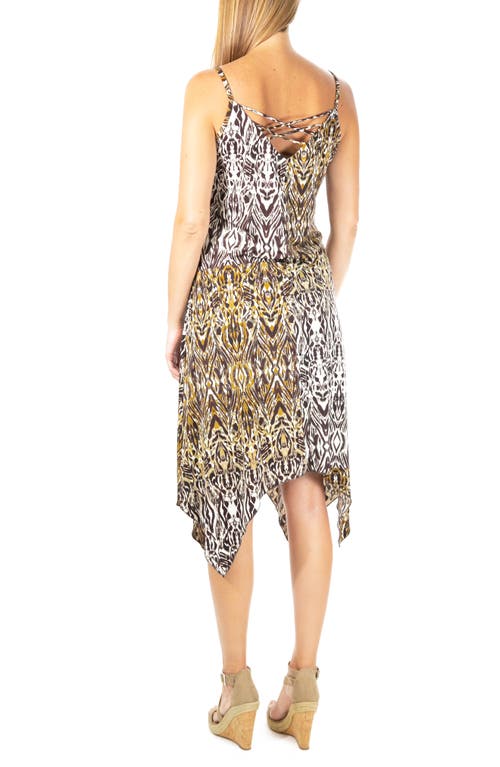 Shop Nina Leonard V-neck Sleeveless Handkerchief Hem Dress In Coffee Bean Multi Echo