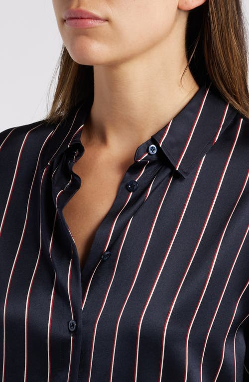 Shop Frame The Standard Stripe Stretch Silk Button-up Shirt In Navy Multi Stripe