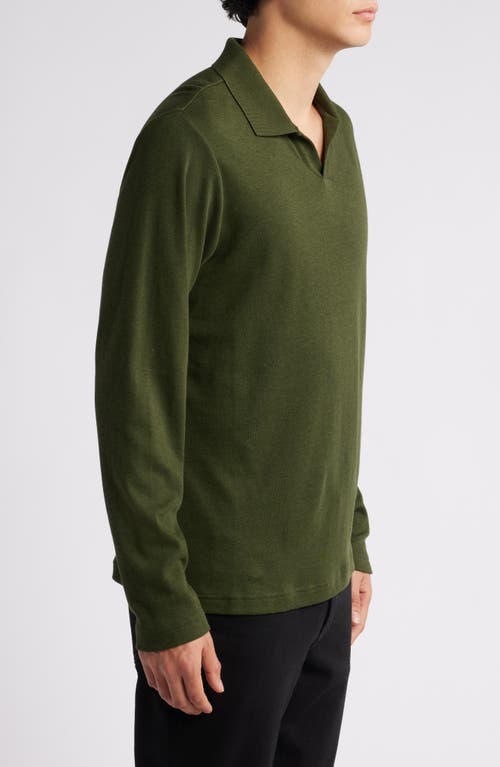 Shop Nordstrom Clean Long Sleeve Pima Cotton Polo In Green Depths Heather