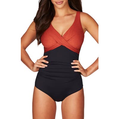 Sea Level Colorblock Cross Front Multifit One-Piece Swimsuit, Orange