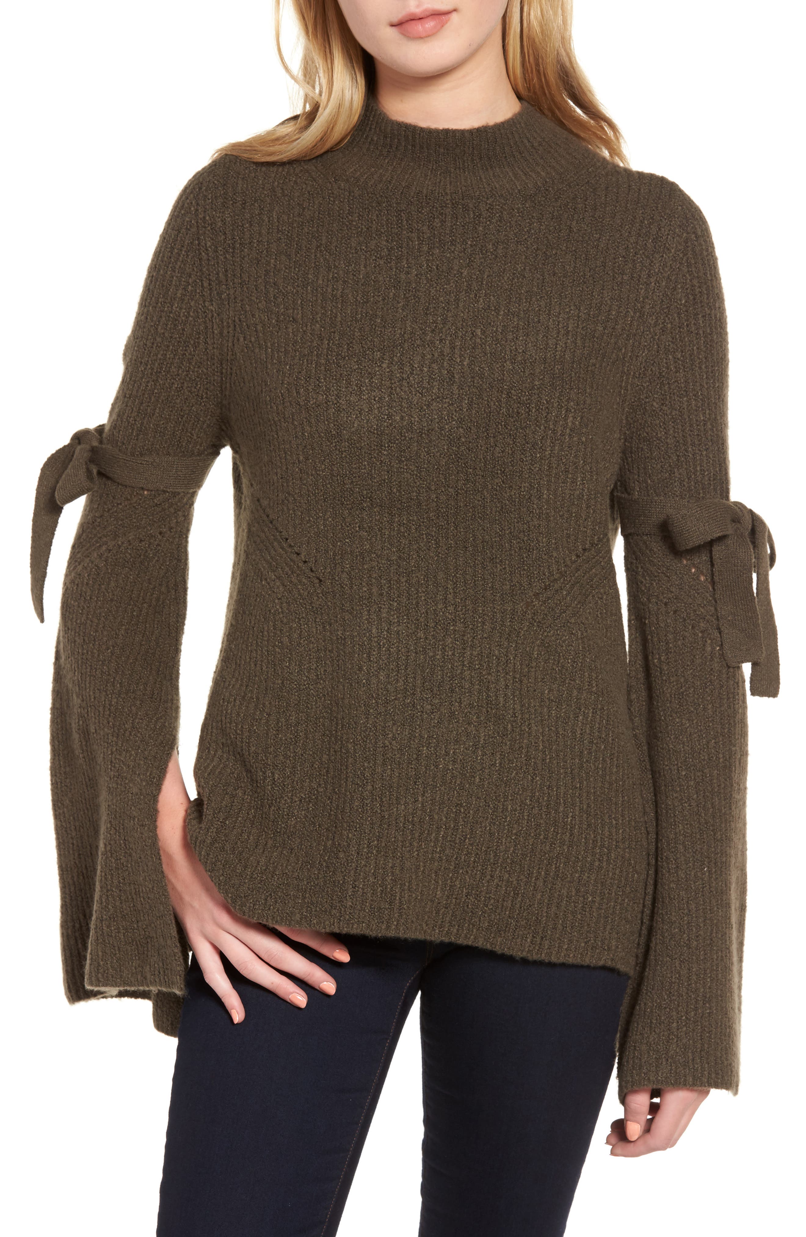 tie bell sleeve sweater