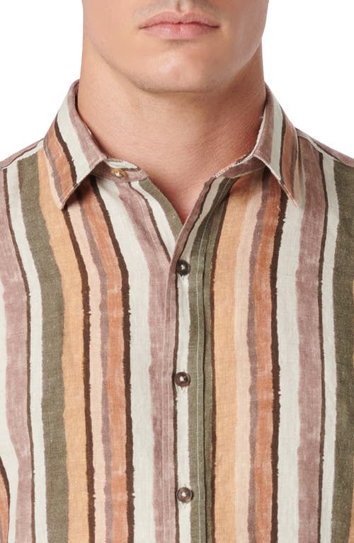 Shop Bugatchi Orson Stripe Short Sleeve Linen Button-up Shirt In Copper