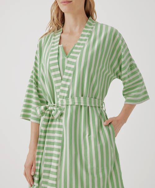 Shop Pact Organic Staycation Short Robe In Hideaway Stripe Jade