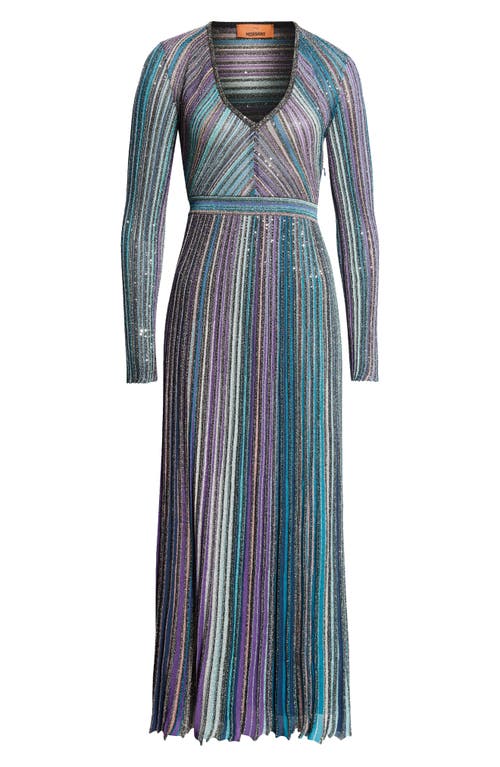 Shop Missoni Sequin Metallic Stripe Long Sleeve Sweater Dress In Dark Tones Multi