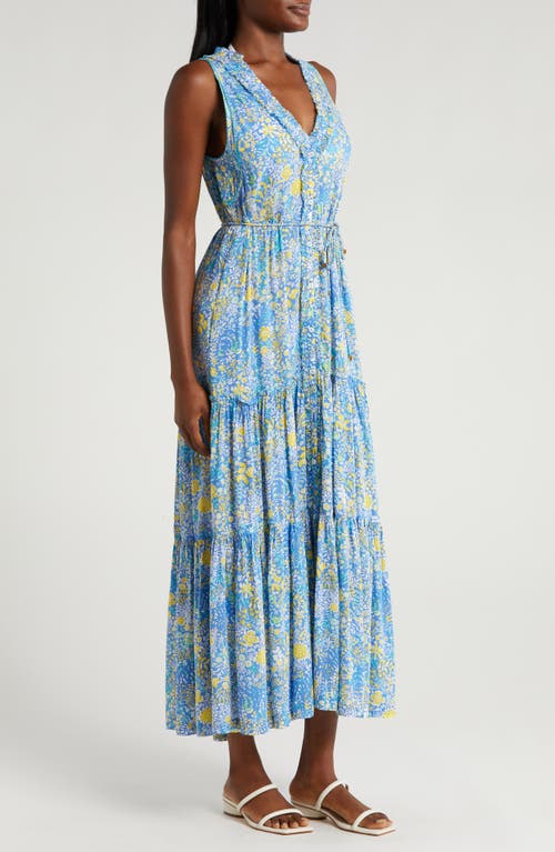 Shop Poupette St Barth Nana Print Sleeveless Cover-up Maxi Dress In Blue Corolle