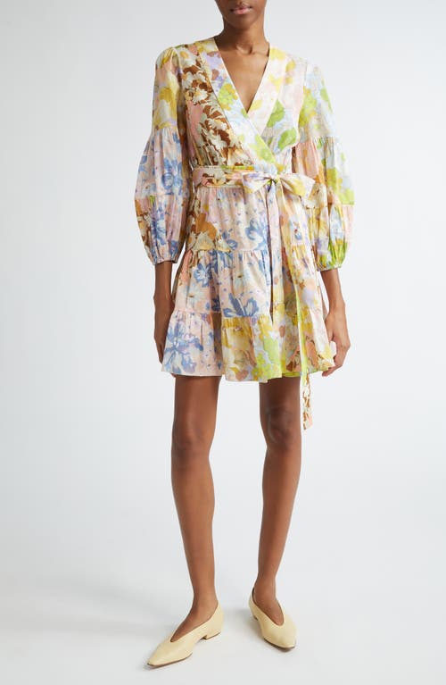 Shop Zimmermann Pop Mixed Floral Cotton Wrap Dress In Patch Floral