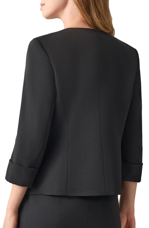 Kasper Women's Stretch Crepe Open-front Roll-sleeve Jacket, Regular & Petite In Black
