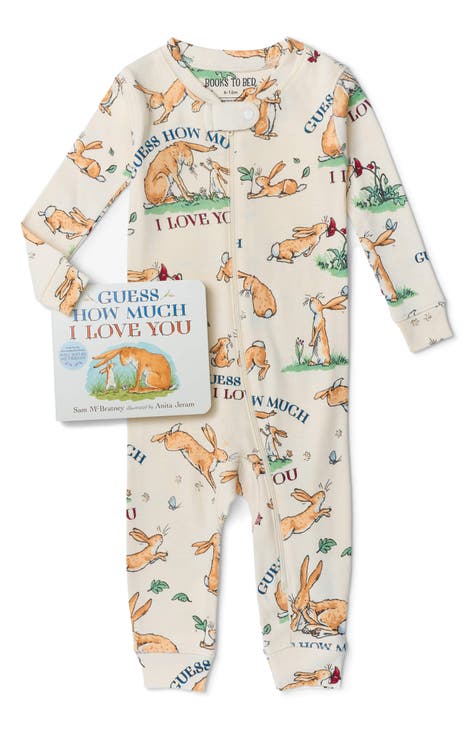 Kids' 'Guess How Much I Love You' Fitted Two-Piece Cotton Pajamas & Book Set