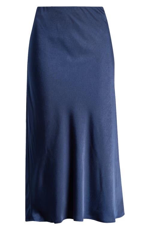 Shop Wayf Porter Satin Midi Skirt In Navy