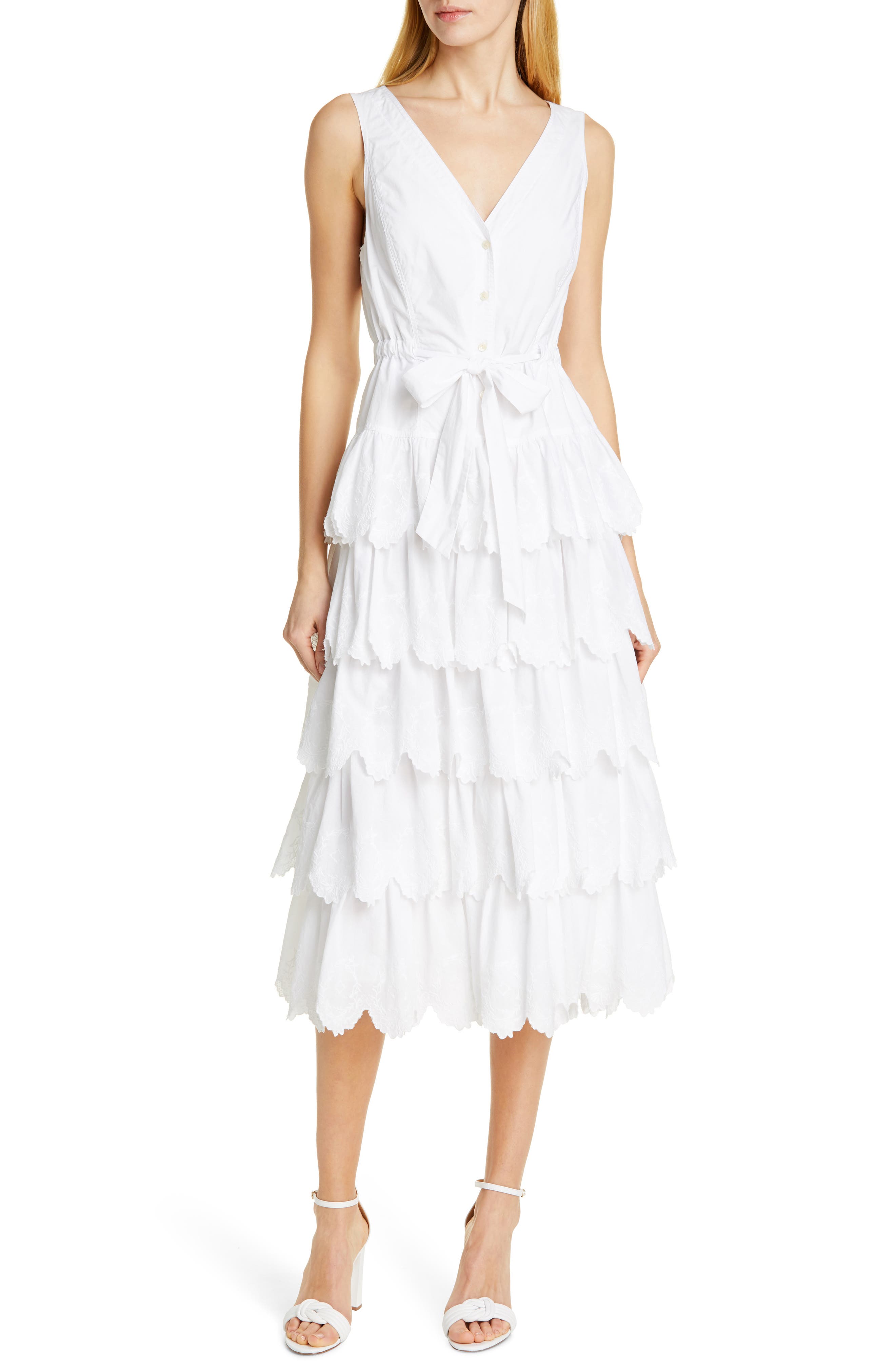 La Vie Rebecca Taylor Mirlle Embroidered Tiered Cotton Midi Dress, White