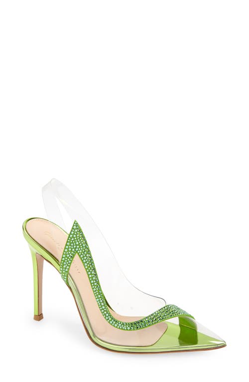 Gianvito Rossi Trapst Transparent Pointed Toe Slingback Pump in Trasp Kiwi