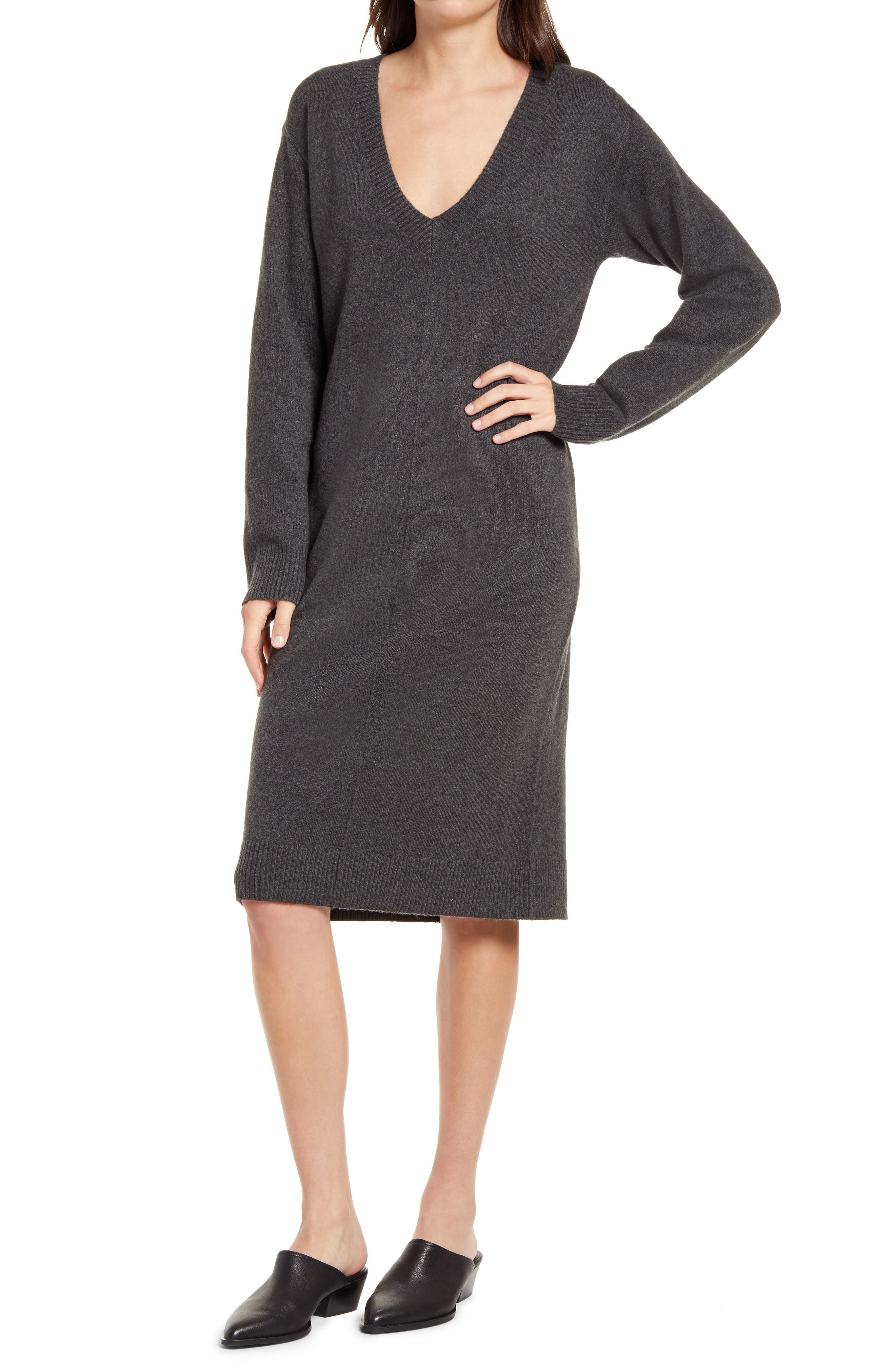 long sleeve v neck sweater dress