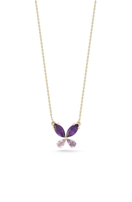Ember Fine Jewelry 14k Gold Butterfly Pendant Necklace In Gold/purple