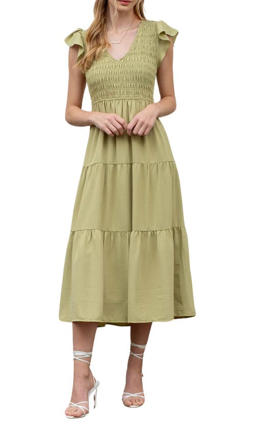 Blu Pepper Flutter Sleeve Midi Dress In Kiwi