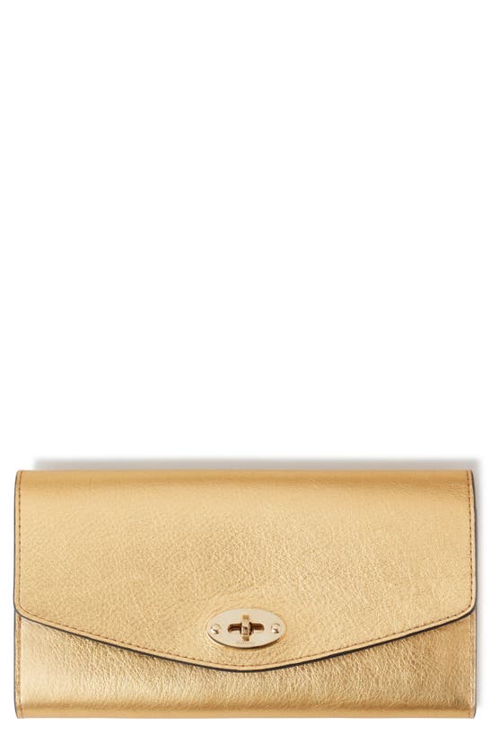 Mulberry Darley Metallic Leather Wallet In Soft Gold Foil