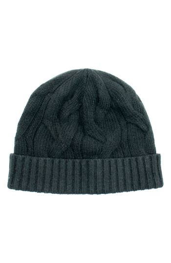 Portolano Cable Knit Cuff Cashmere Beanie In Black