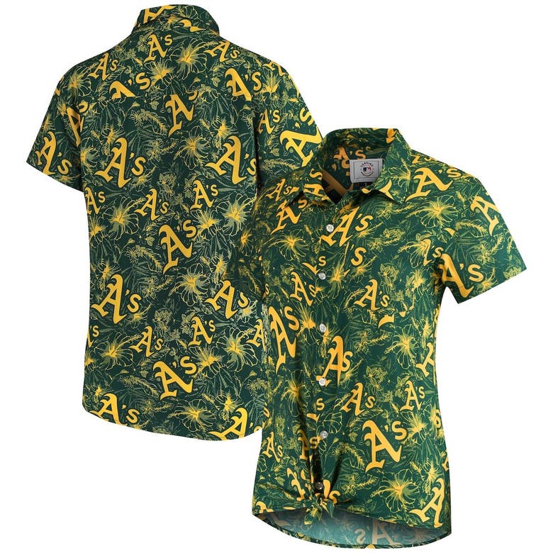 Foco Green/gold Oakland Athletics Tonal Print Button-up Shirt