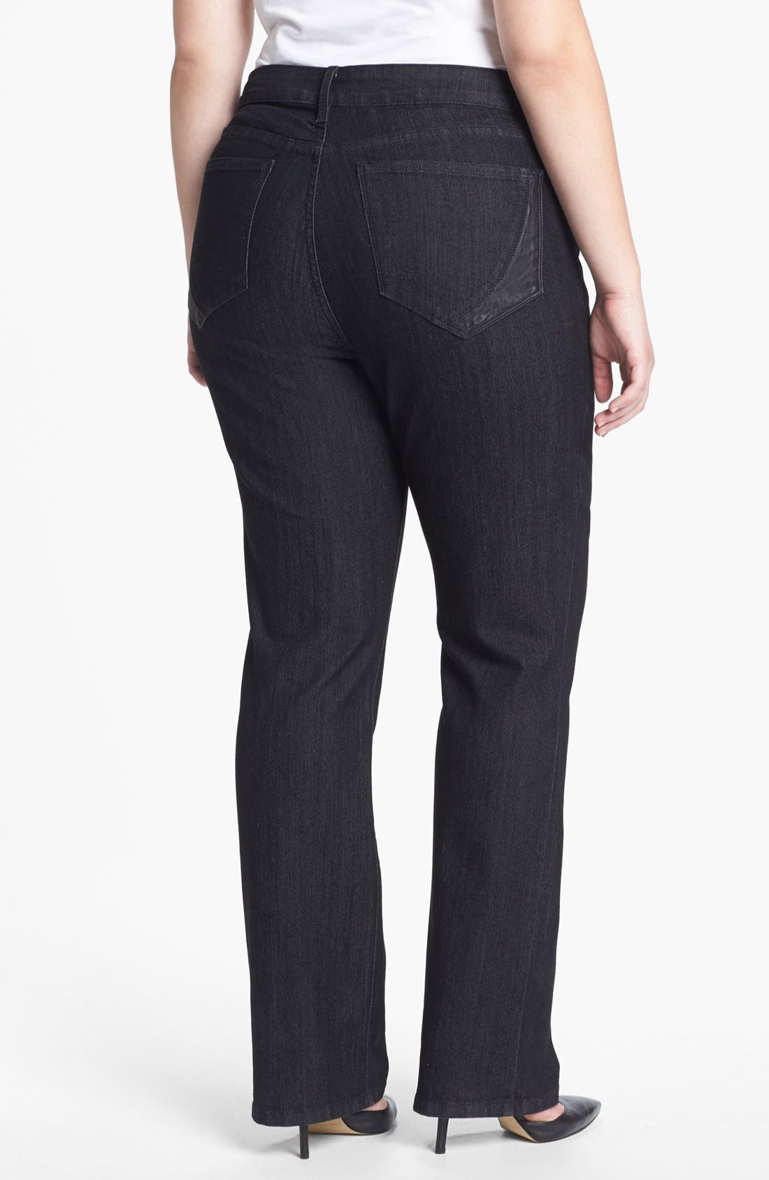 NYDJ 'Marilyn' Faux Leather Detail Straight Leg Jeans (Plus Size) Nordstrom