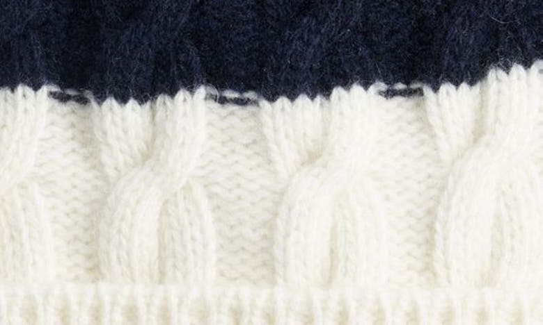 Shop Moncler Stripe Wool Beanie In Ivory/ Blue Navy