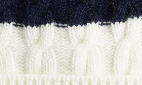 Shop Moncler Stripe Wool Beanie In Ivory/blue Navy