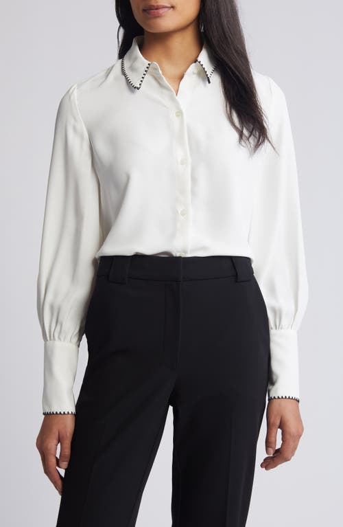 halogen(r) Embroidered Button-Up Shirt New Ivory at Nordstrom,