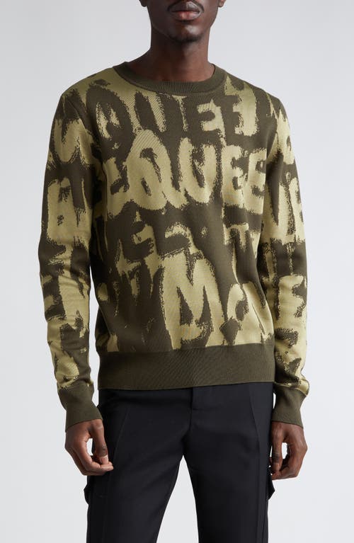 Alexander McQueen Shadow Graffiti Logo Wool Blend Sweater Khaki Green at Nordstrom,