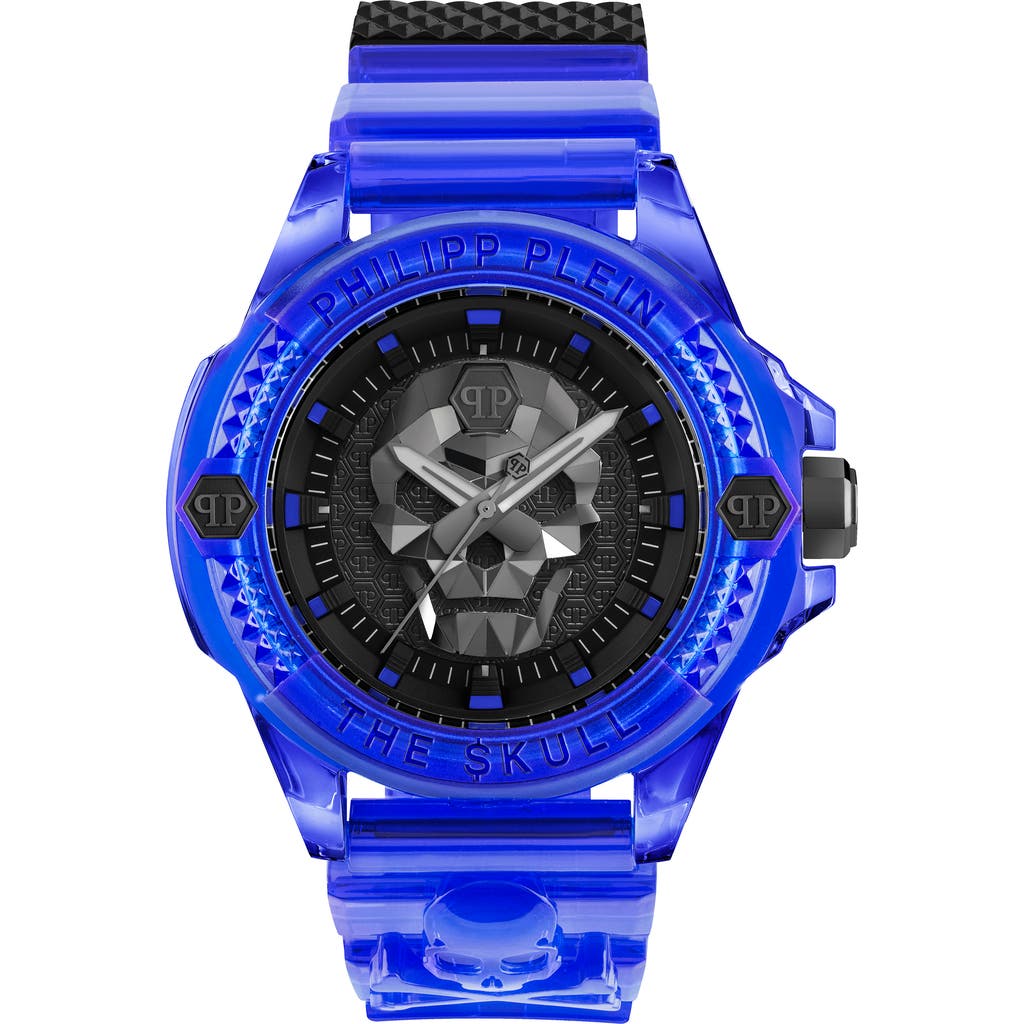 Philipp Plein Men's The $kull Blue Transparent Silicone Strap Watch 45mm In Transparent Blue