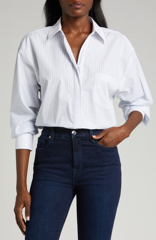 Good American Good Yarn Dye Cotton Poplin Button-up Shirt In Good Blue Stripe001