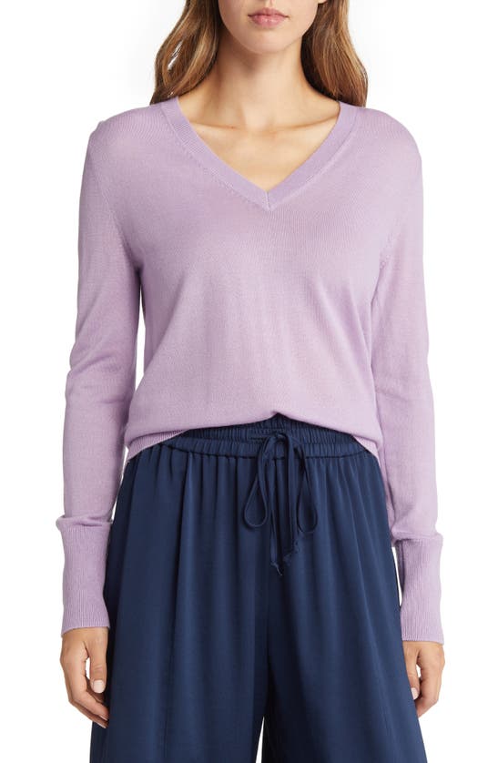 Nordstrom Cashmere Essential V-neck Sweater In Purple Spectre