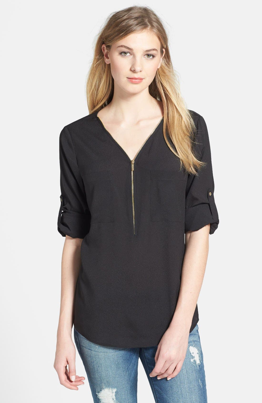 Calvin Klein Zip Detail VNeck Blouse Nordstrom