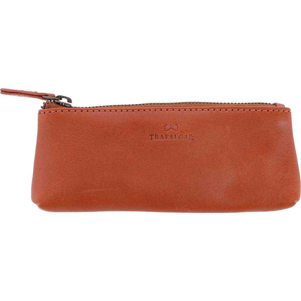 Trafalgar Sergio Leather Multimedia Elongated Zip Pouch In Tan