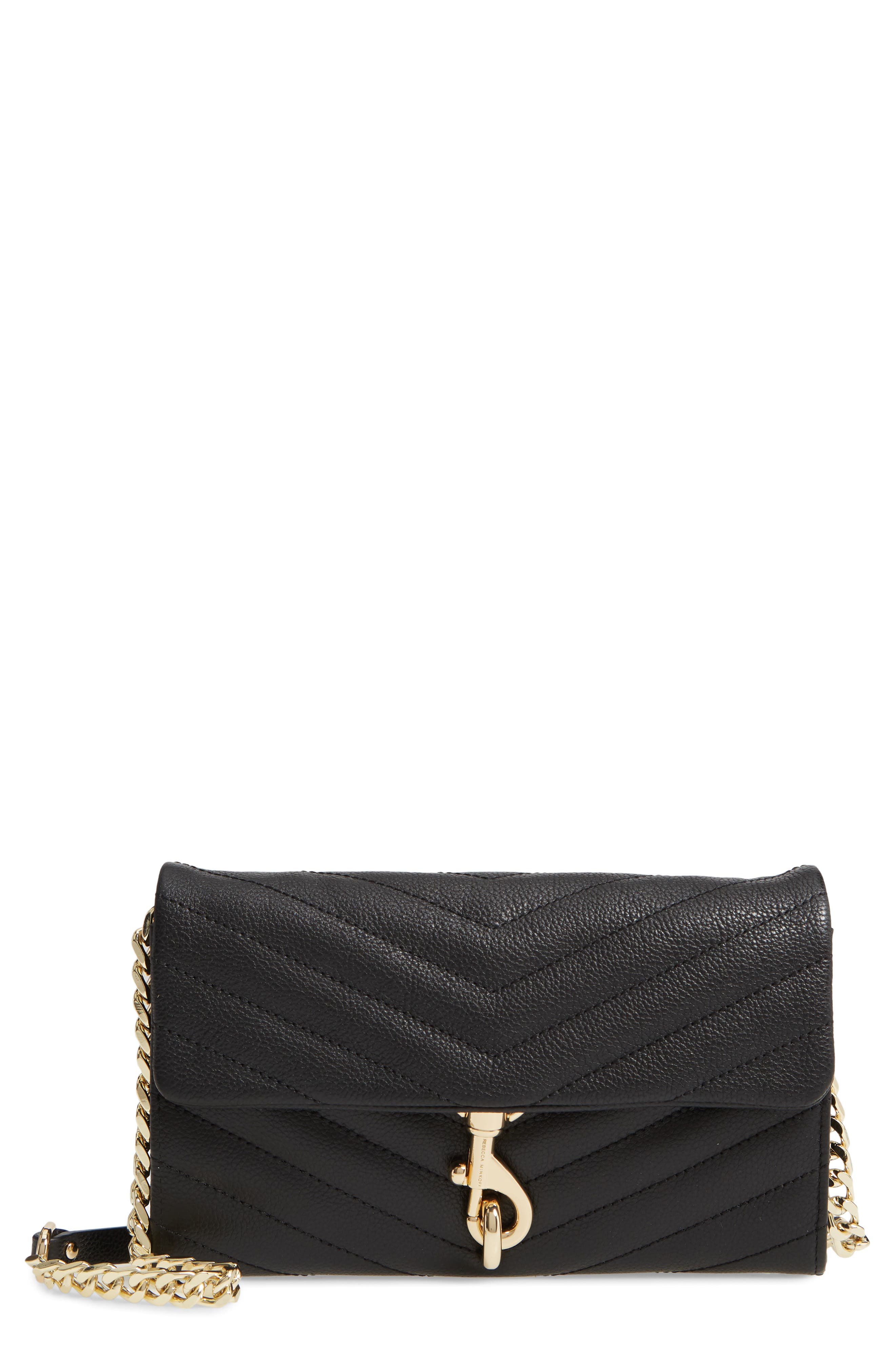 Rebecca Minkoff Edie Quilted Leather Wallet on a Chain in Black at Nordstrom