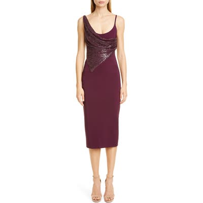 Cushnie Sequin Panel Midi Dress, Purple