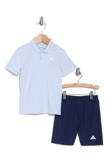Shop Adidas Originals Adidas Kids' Polo & Shorts Set In Halo Blue