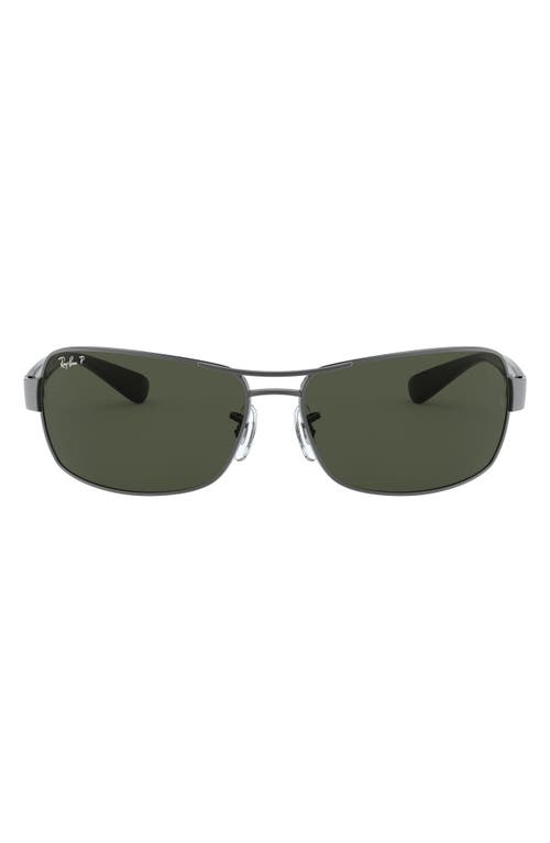 Ray Ban Ray-ban 64mm Polarized Oversize Rectangular Sunglasses In Green