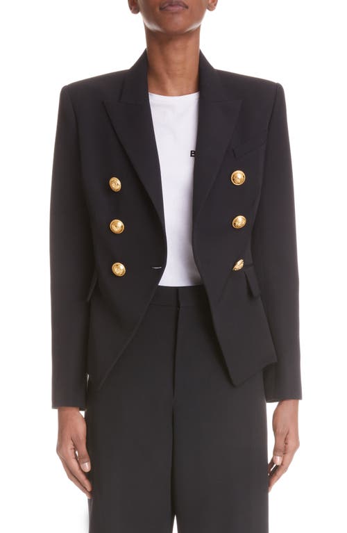 Balmain Double Breasted Wool Blazer in Black at Nordstrom, Size 8 Us