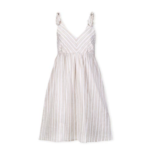 Shop Hope & Henry Sleeveless Bow Shoulder Dress In Stone Stripe Linen
