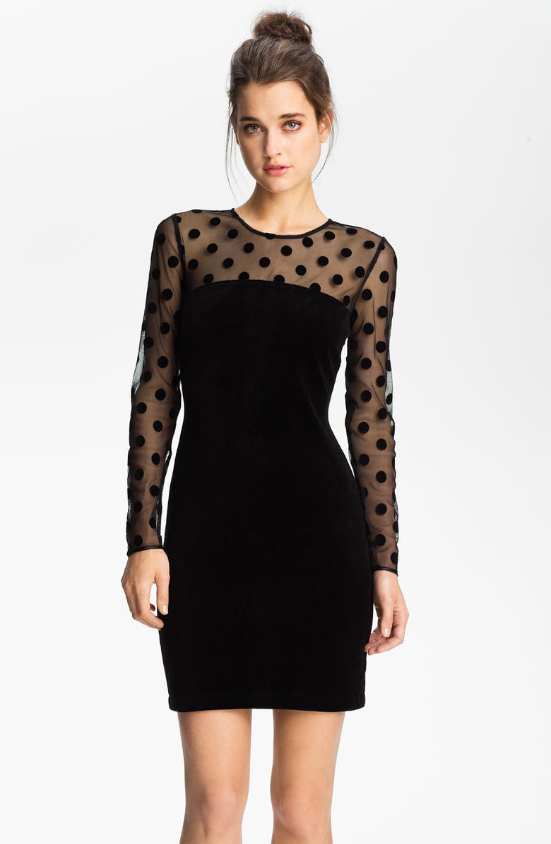 Juicy Couture Sheer Polka Dot & Velvet Dress | Nordstrom