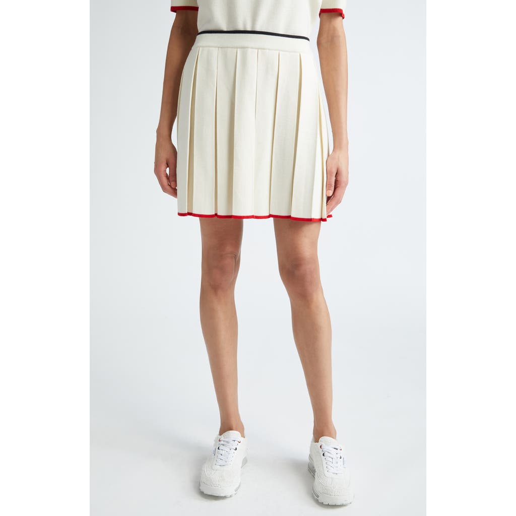 Thom Browne White Virgin Wool Full Needle Stitch Mini Pleated Skirt In White