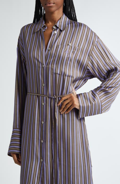 Shop Acne Studios Delestina Stripe Long Sleeve Satin Shirtdress In Purple/anthracite Grey