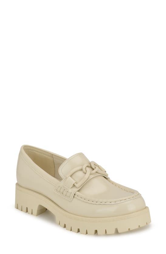 Nine West Gemay Lug Sole Chain Loafer In Off White Patent