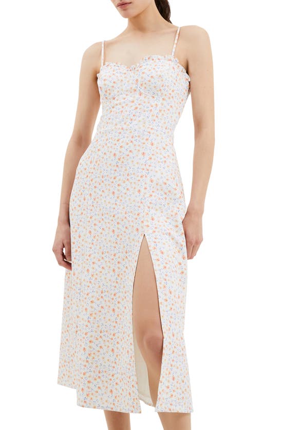 French Connection Sleeveless Ruffle Trim Midi Dress In Summer White Camill