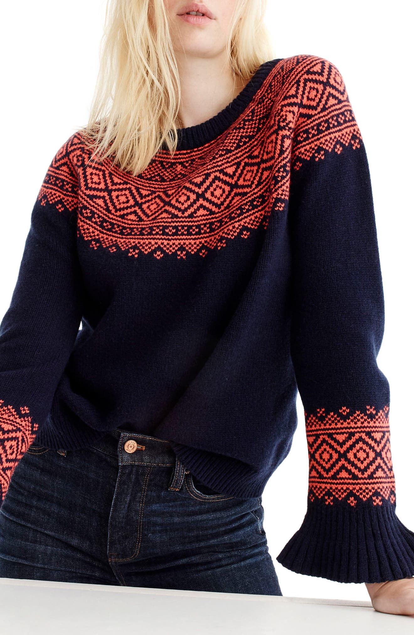 J.Crew Fair Isle Ruffle Sleeve Sweater Nordstrom