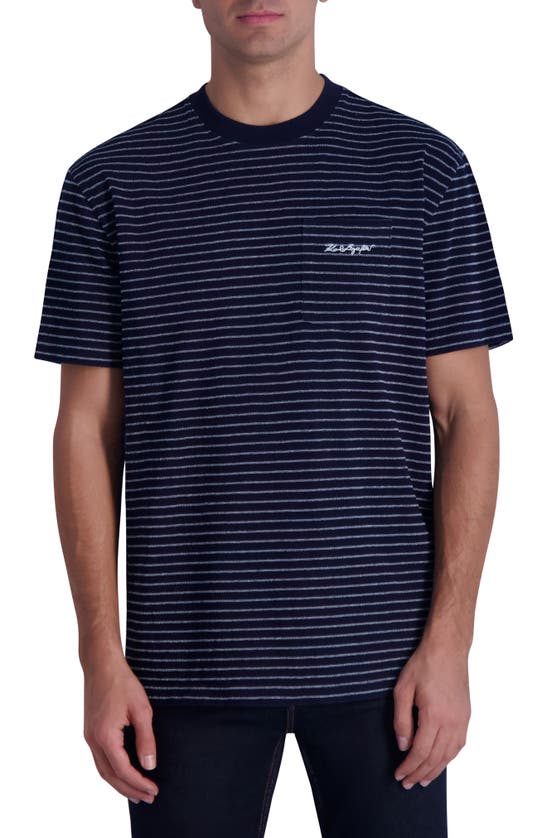 Shop Karl Lagerfeld Paris Logo Embroidered Stripe Pocket T-shirt In Navy Multi