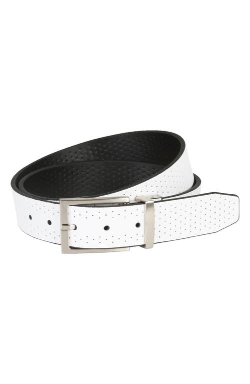 Nike Reversible Perforated Leather Belt In White/black