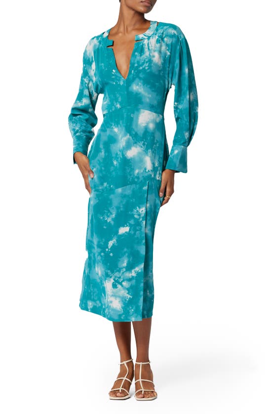 Shop Equipment Joelle Long Sleeve Silk Midi Dress In Spring Teal And Metal