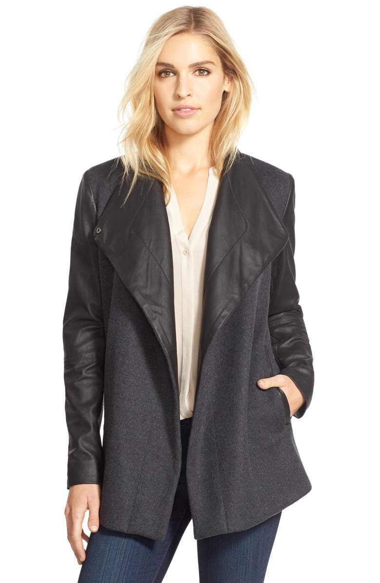 BCBGMAXAZRIA Leather & Wool Blend Coat | Nordstrom